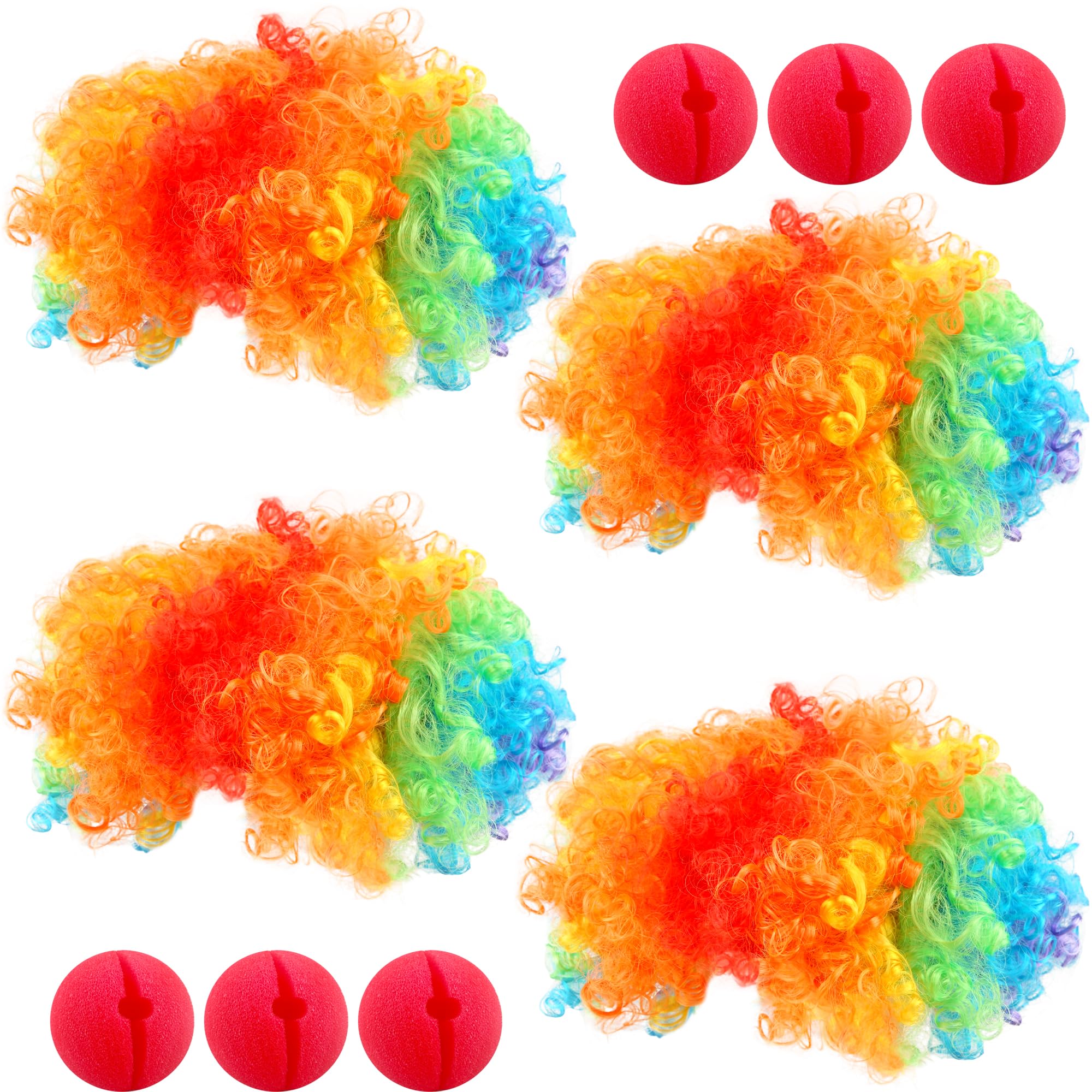10 Pcs Clown Costume Set Include Clown Rainbow Wig Red Nose Circus Accessories for Halloween Cosplay Party