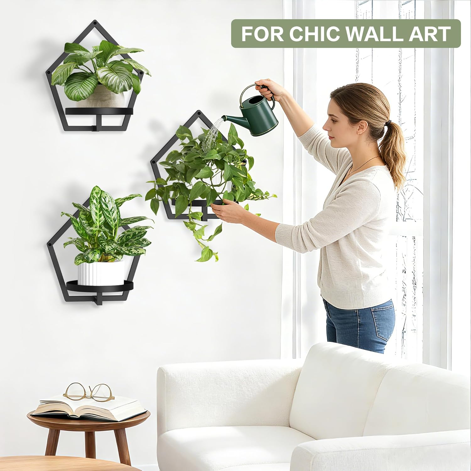 2 Packs Wall Hanging Planters for Indoor Plants, 7.9inch Metal Wall Plant Holder Hanger Wall Decor, Wall-Mounted Hanging Planters Window Plant Shelves Outdoor(Black)