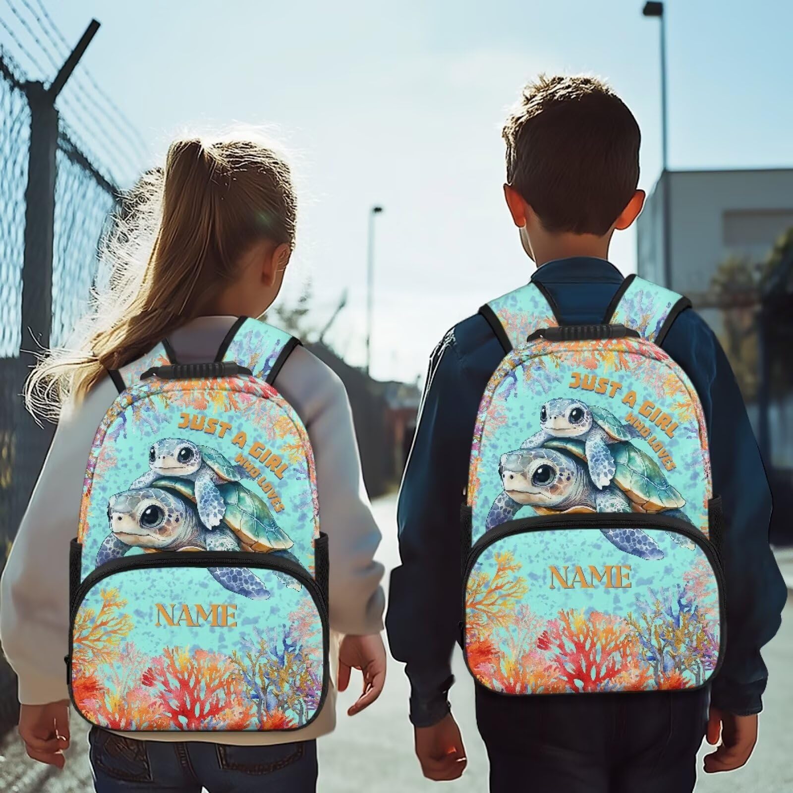 COEQINE Mini zaino per ragazze dai 3 ai 5 anni con stampa di tartarughe marine per bambini in età prescolare asilo zaini leggeri per laptop per bambini dai 6 agli 8 anni personalizzati con nome