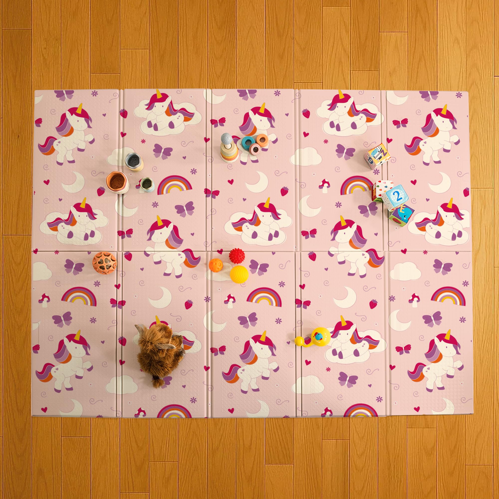 KandyToys 1.98m x 1.48m Unicorn Foldable Baby Play Mat | Thick Padded XPE Baby Crawl Mat | Waterproof