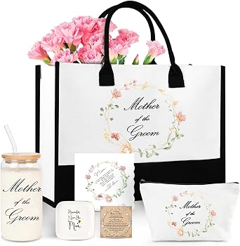 J6&H6 Mother of the Bride/Groom Gifts Mother Gift Set Included Glass Cups Tote Bag Bracelet for Bridal Shower Wedding Gifts
