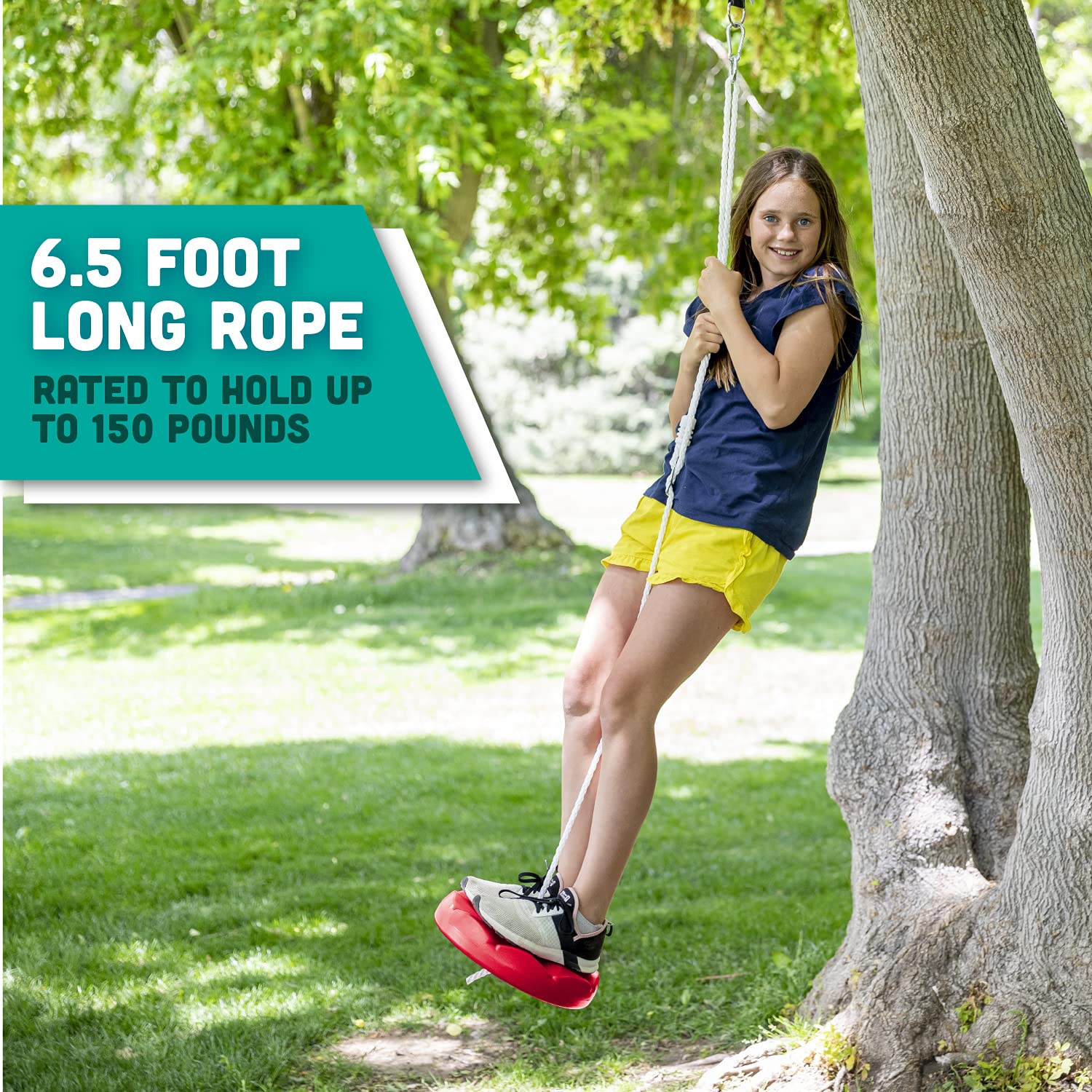 Squirrel Products Heavy Duty Red Disc Tree Swing with Rope for Outdoor Play - Easy DIY Addition to Playset or Tree