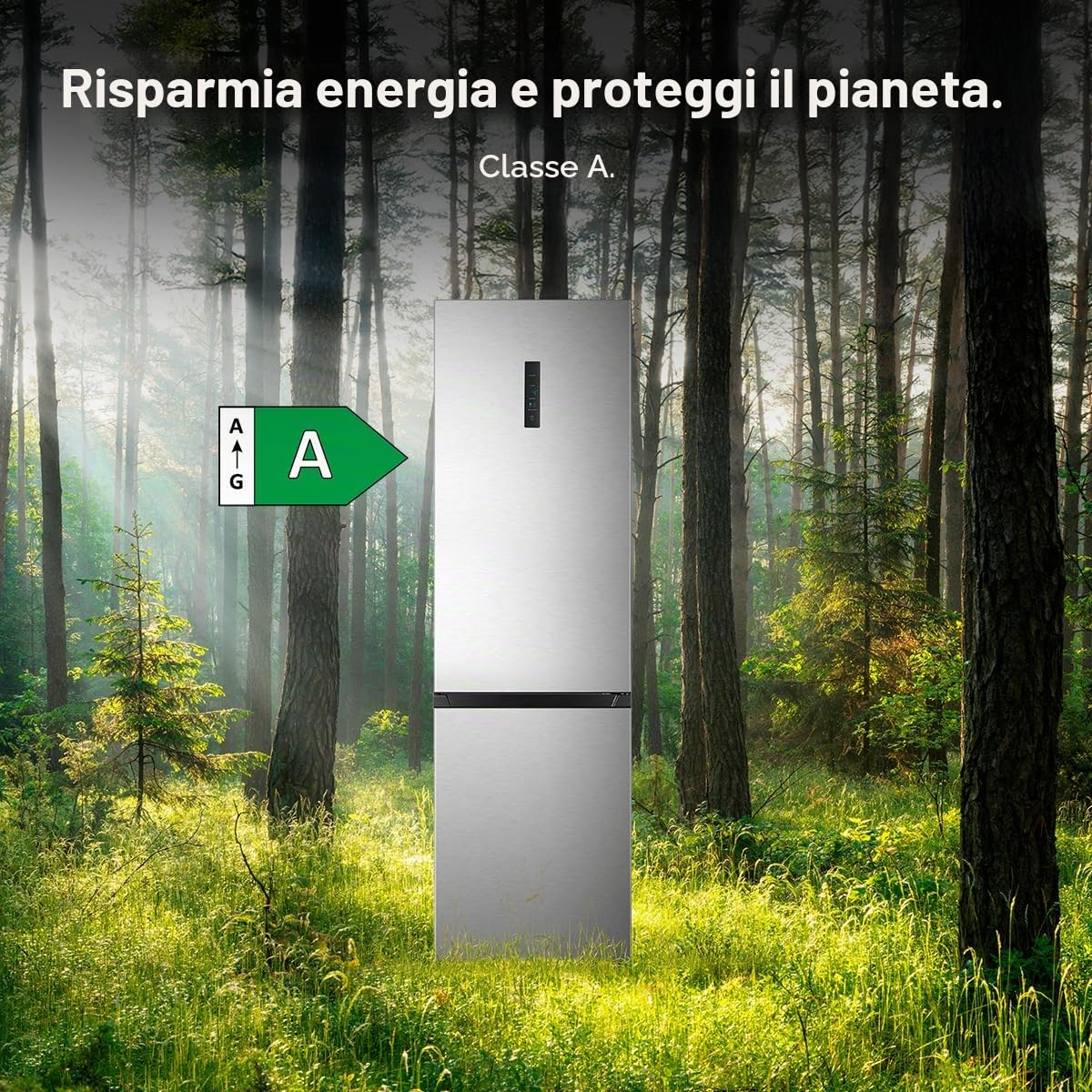 Cecotec Frigorifero Combinato No Frost 336L Bolero CoolMarket Combi 336 Inox A. Altezza 201cm, Apertura 90º, Fresh Flex, Humidity Flex, Comp. Inverter Plus, Basso Consumo, Multi AirFlow, Modo Smart