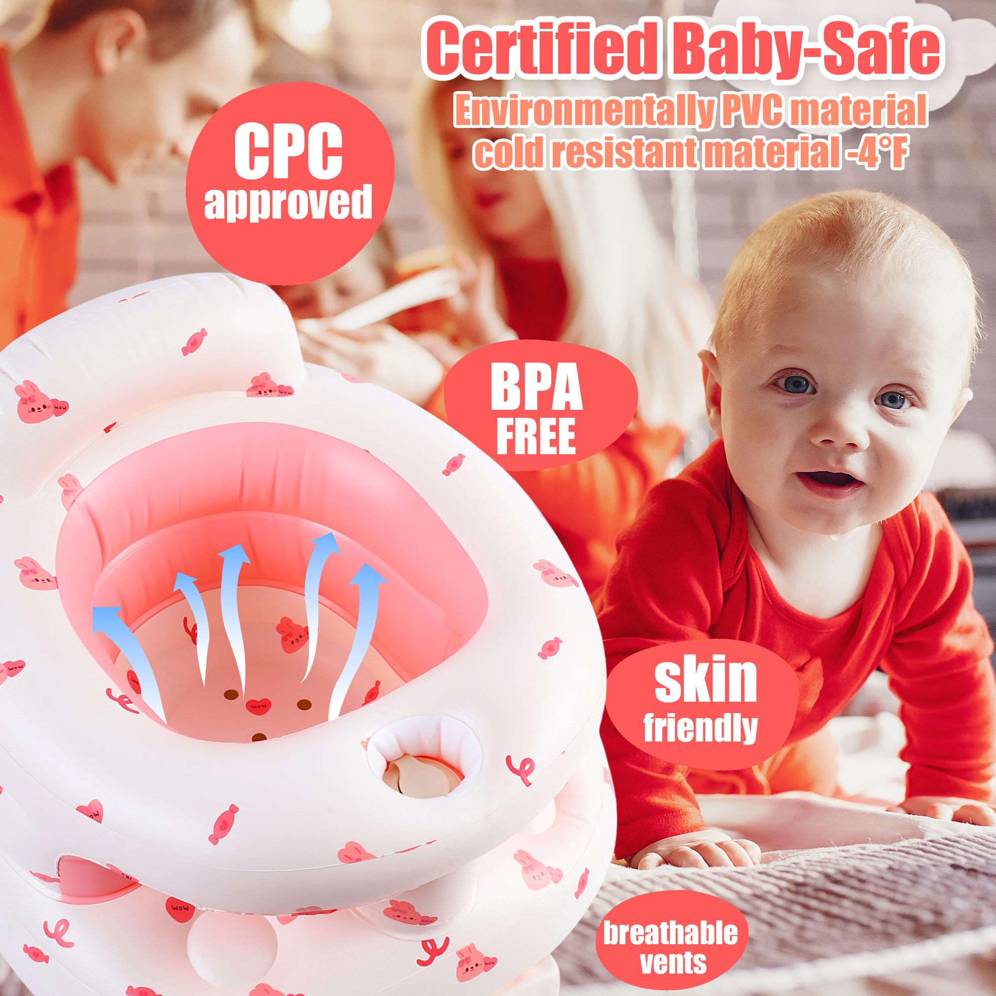 Upgraded Inflatable Baby Seat for Babies 3-36 Months, Inflatable Baby Chair Sit Me Up Floor Seat for Baby, Back Support Baby Seats for Infants for Sitting Up with Built in Air Pump
