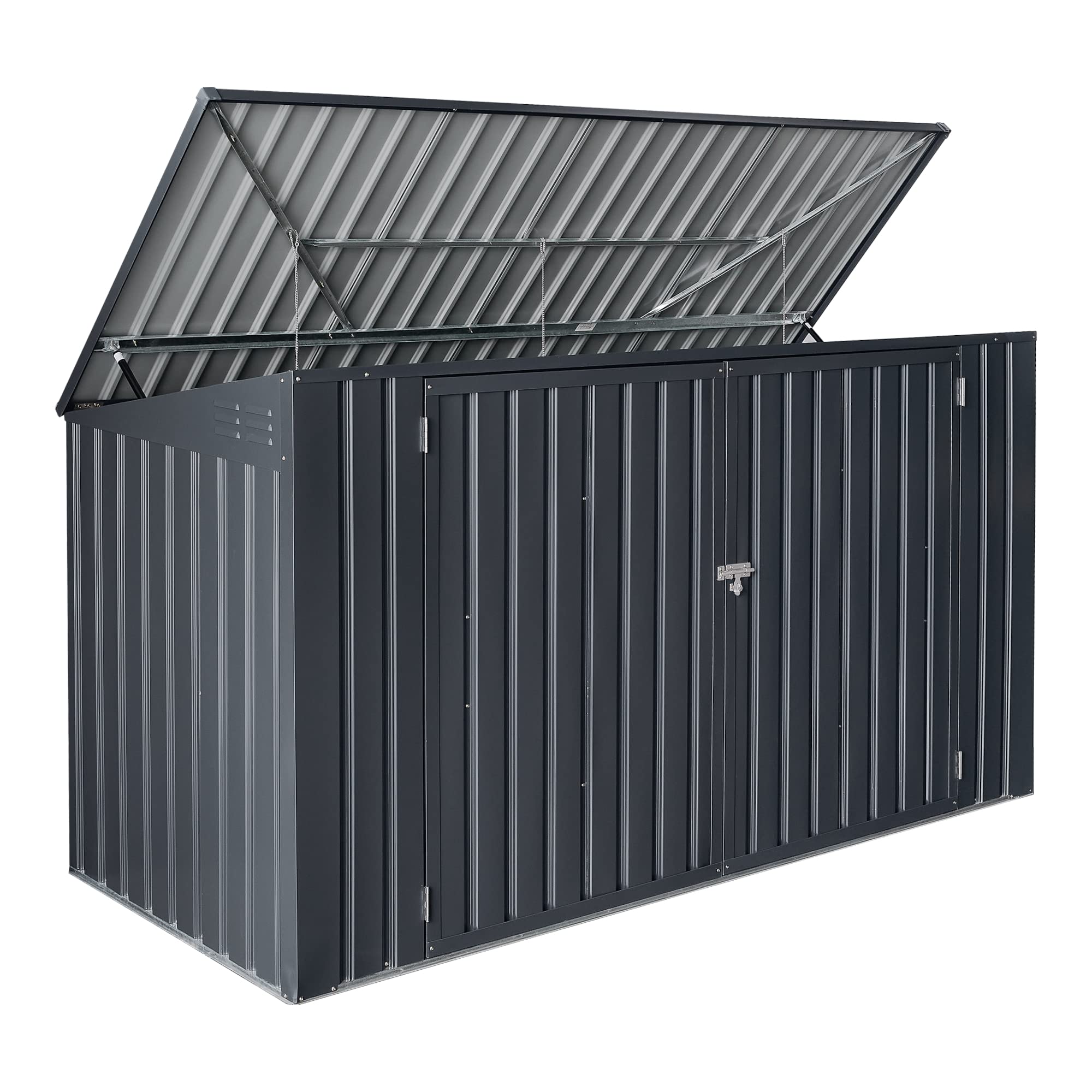 Cache Poubelle Verrouillable Abri de Jardin Polyvalent pour Outils d'Extérieur pour 3 Poubelles de 240 L Acier Galvanisé à Chaud 237 x 101 cm Gris Foncé