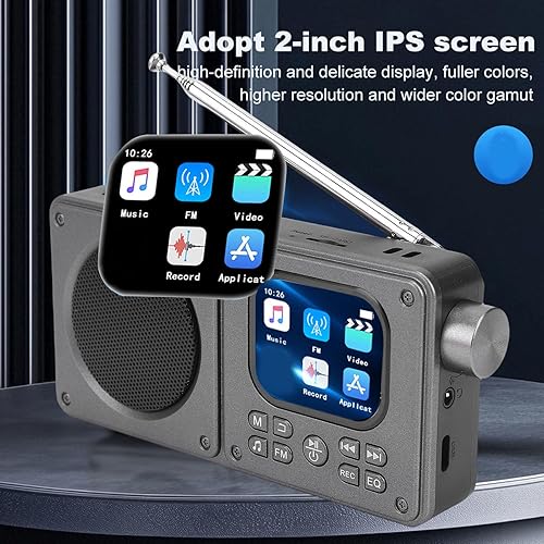 Miniatura 3 de Jectse Radio digital, radio de vídeo AM FM 2.01 pulgadas pantalla MP3 MP4 reproductor 5.4 altavoz, portátil recargable con conector para auriculares