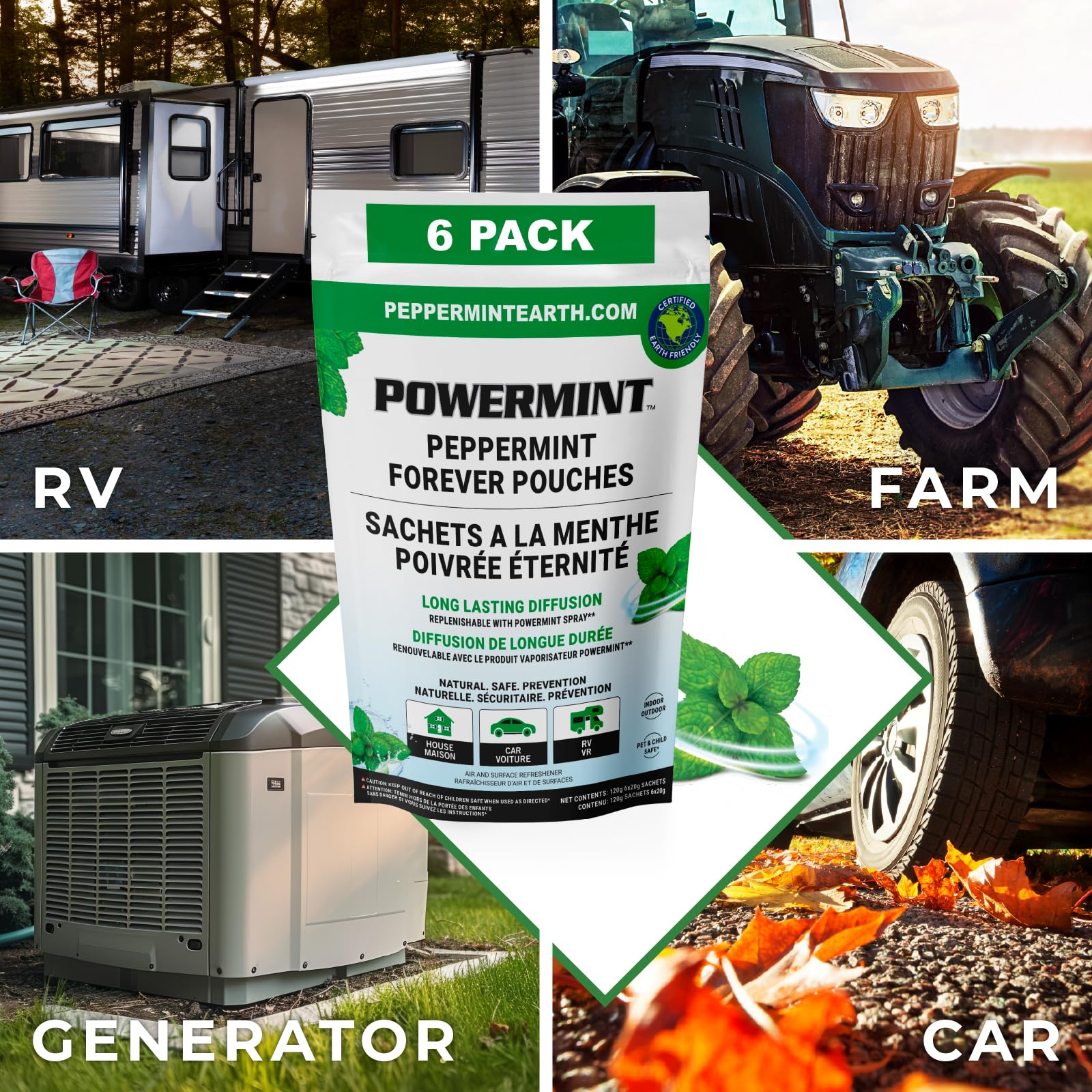 POWERMINT Peppermint Forever Pouches for Home, Farm and Vehicle. Premium Quality. 6-PACK — view 4