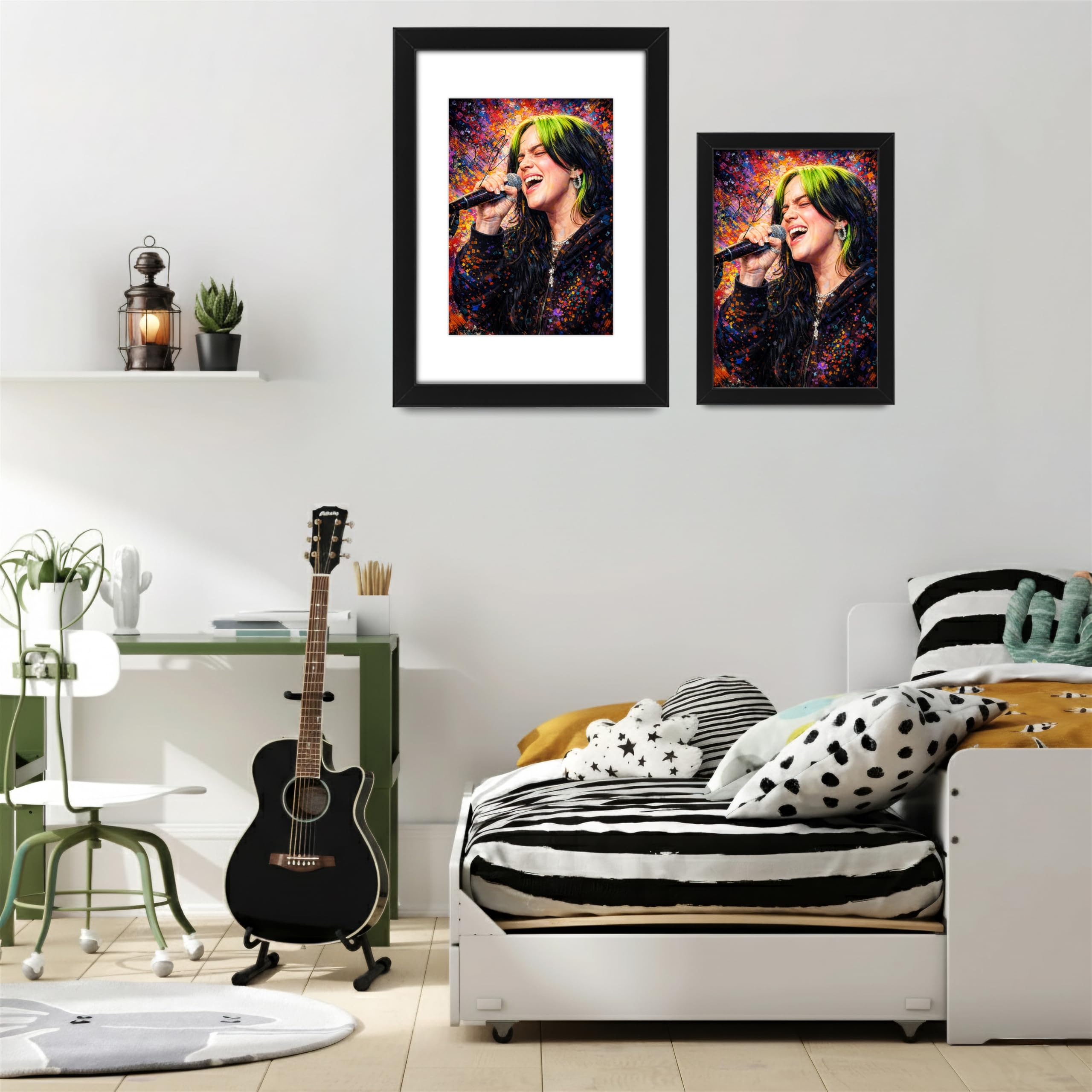 Poster con stampa autografata di Billie Eilish, in edizione limitata, idea regalo per i fan, memorabilia da collezione, formato A3, incorniciato con passepartout