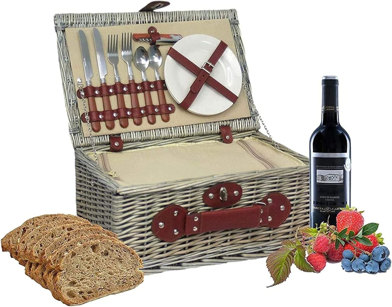 Muldale Wrenbury 16.5” Deluxe Fitted Picnic Basket for 2 People with