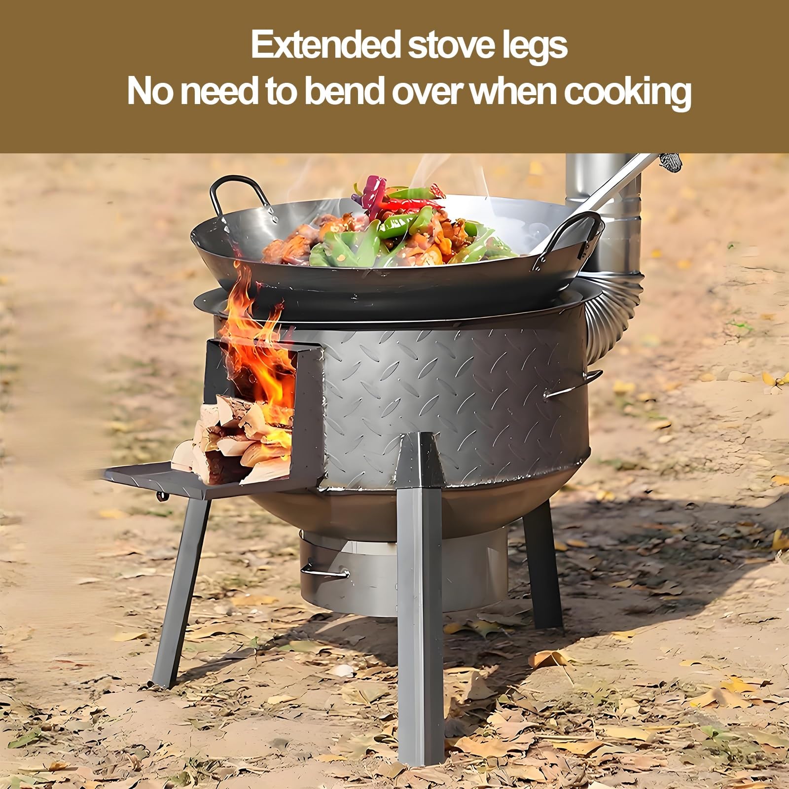 Stufa a Legna Portatile e Smontabile In Acciaio Rinforzato Stufa a Legna In Ghisa Robusta e Durevole con Gambe Rimovibili Estese per Interno ed Esterno(48cm)