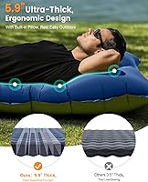 Vista 2 de Colchoneta de dormir para campamento, de 5.9 pulgadas de grosor, con almohada integrada y bomba de pie, almohadilla de dormir autoinflable