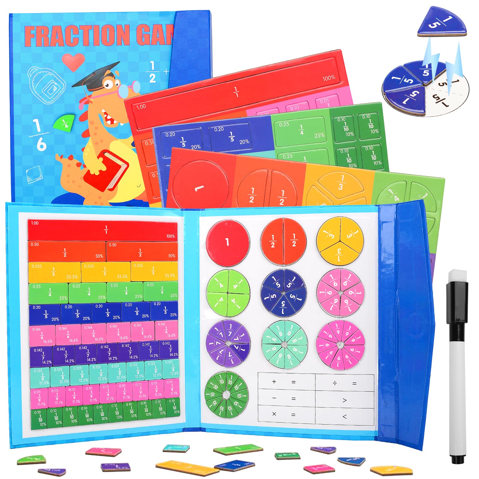 Fractions Resources for Children, Magnetic Book Maths Games, Montessori Fraction Educational Puzzle, Fun Kids Learning Toys, Math Manipulatives for arly Math Skills Development