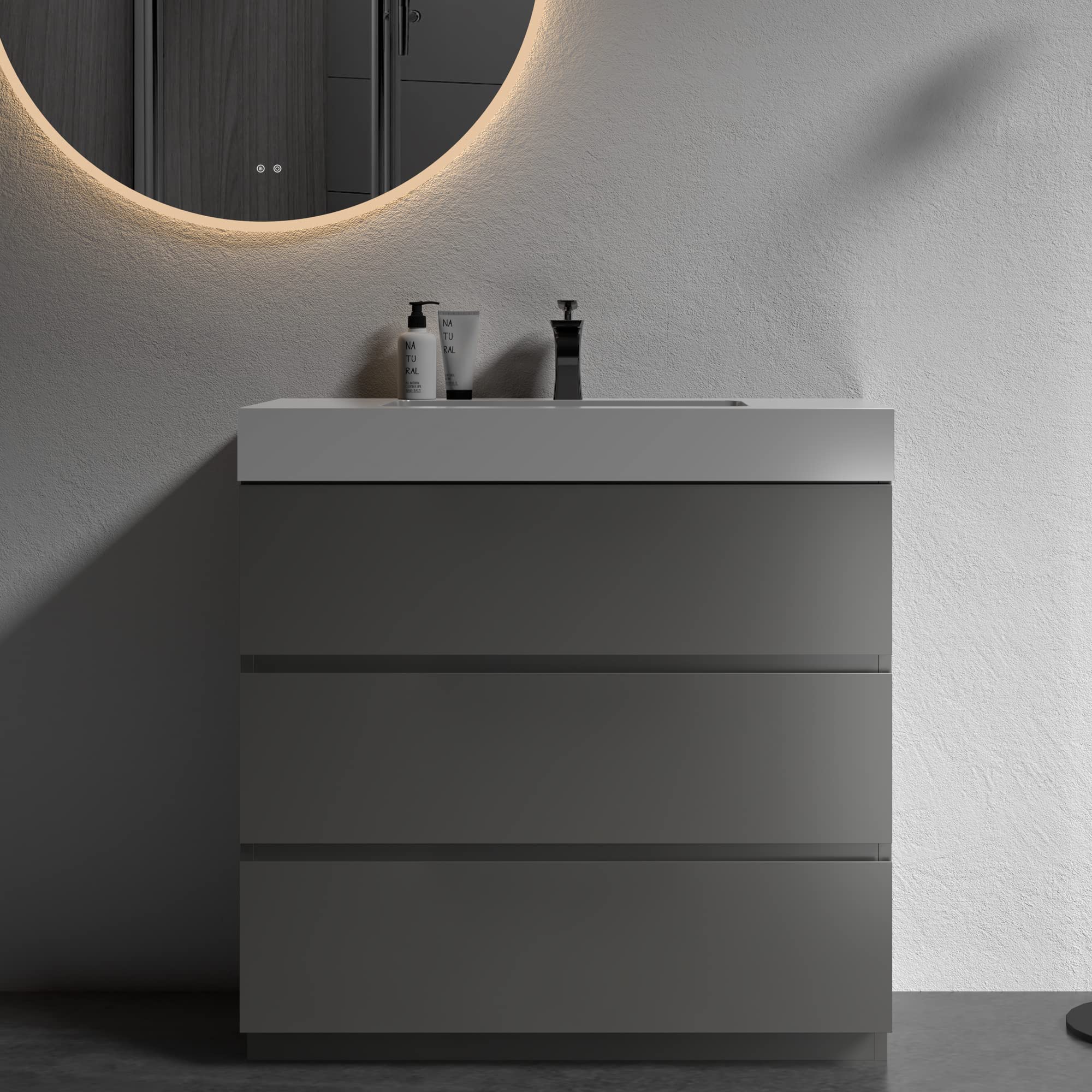 BLUHOUZZ Alice 36 Inch Bathroom Vanity with Sink with Overflow, Large Storage Small Bathroom Vanity for Modern One-Piece Basin Minimalist Bathroom