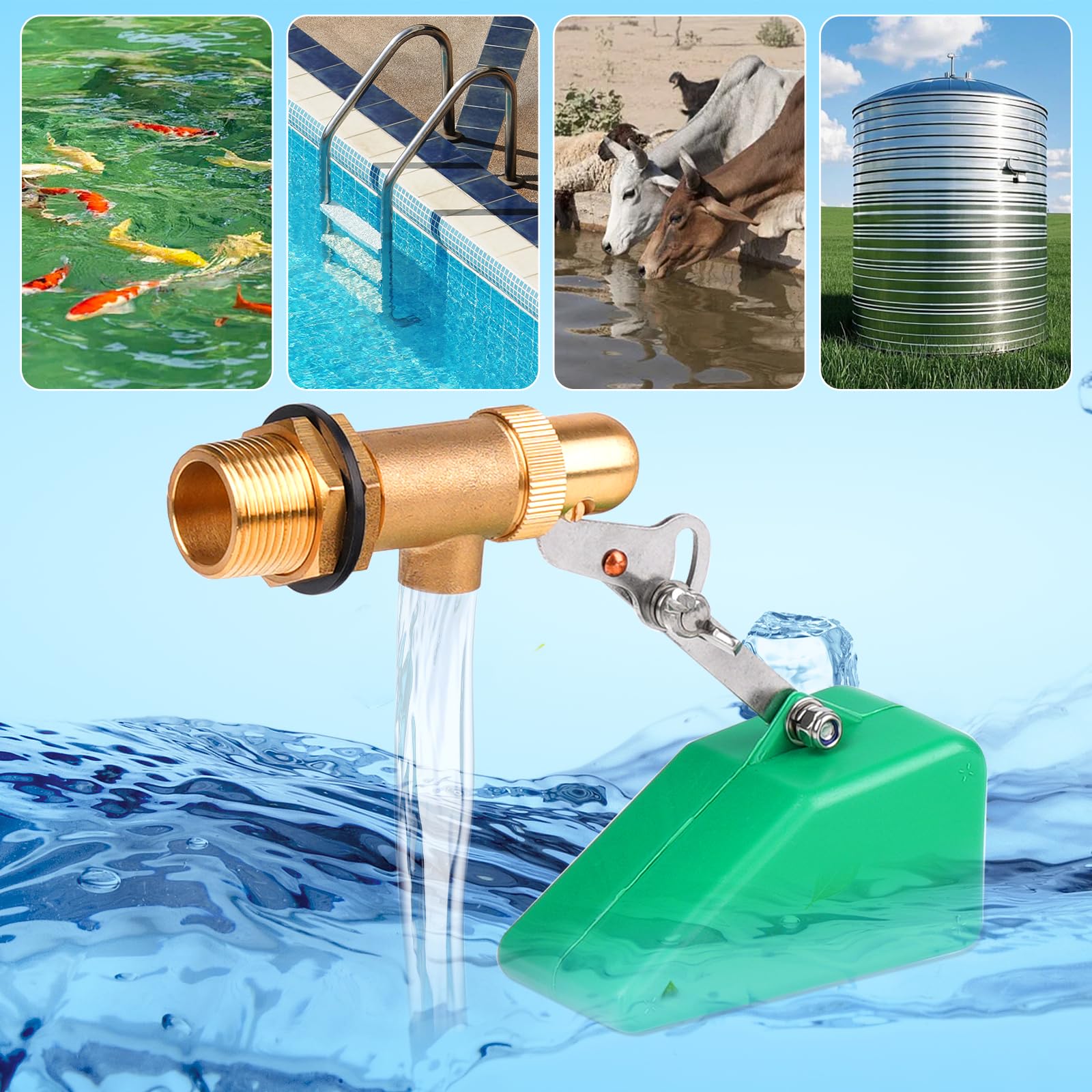 Valvola Galleggiante in Ottone da 3/4 di Pollice, Valvola a Sfera Galleggiante per Acqua con Braccio Regolabile e Filtro per Fontana, Abbeveratoio, Serbatoio D'Acqua, Acquario, Confezione da 2