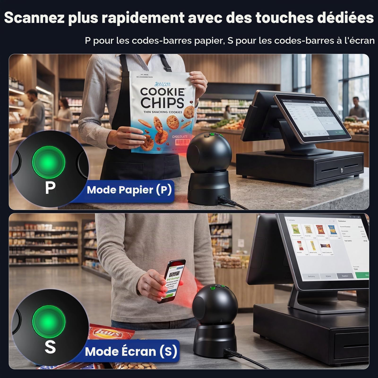 Eyoyo Lecteur Codes Barres 1D 2D, USB Câblé Plateforme Barcode Scanner | Écran de numérisation, Plug and Play, Balayage Automatique, pour Supermarchés, entrepôts et librairies