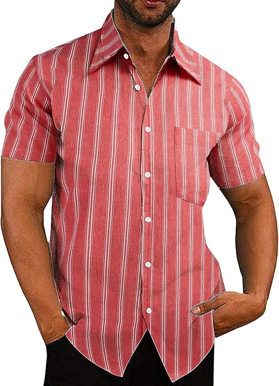 COOFANDY Men's Casual Linen Button Down Shirt Short Sleeve Beach Shirt