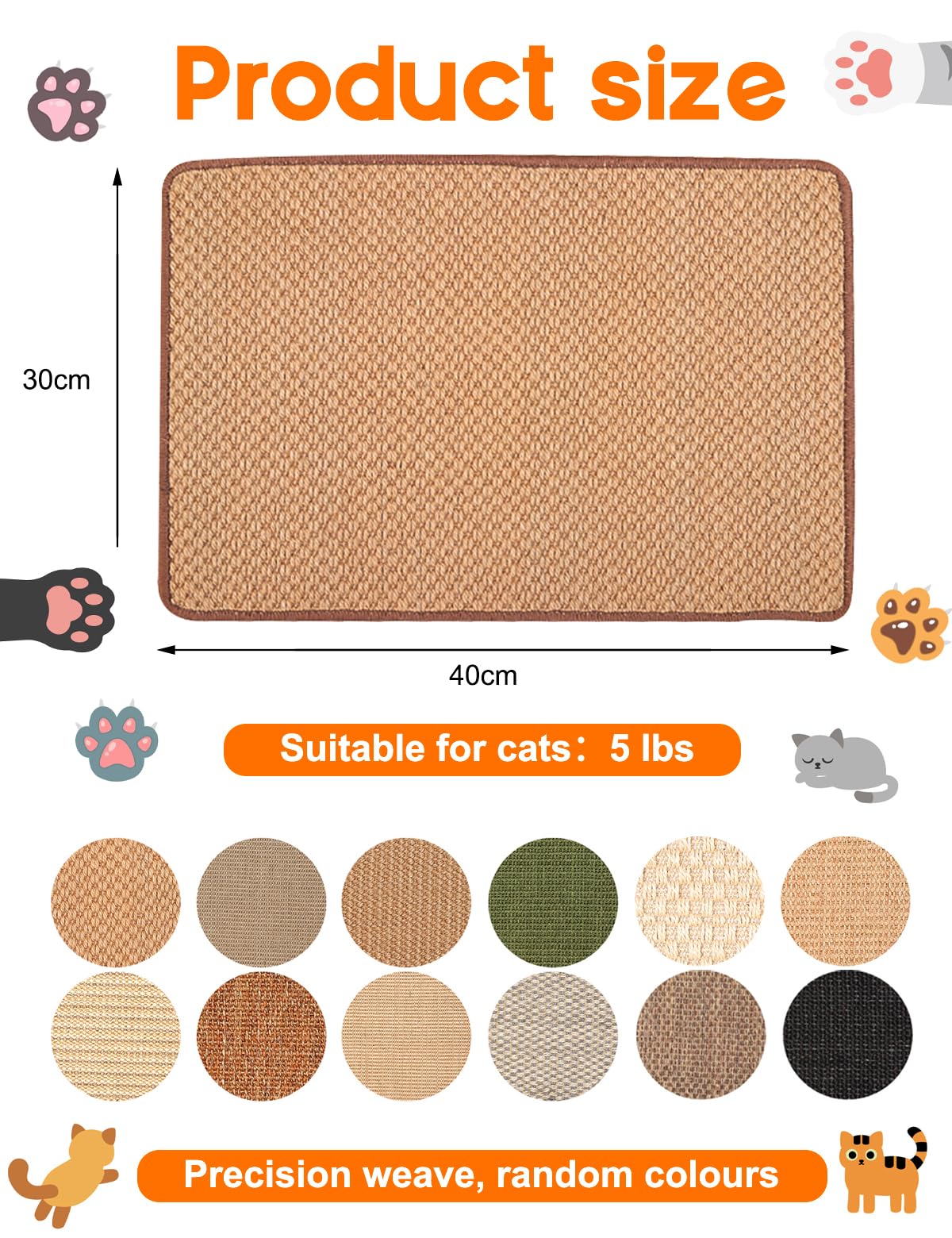 Lot De 2 Griffoirs Pour Chat WEAVELYRICS En Sisal Naturel – 60 X 40 Cm, Antidérapant Et Lavable