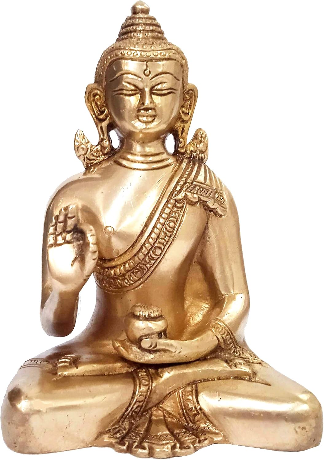 Purpledip Brass Idol Lord Buddha: Vintage Golden Statue in Vitarka Mudra or Preaching Posture (10512A)