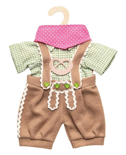 Heless 1114 - Juego de ropa para muñecas, 3 piezas con pantalón tradicional, camisa y bufanda, talla 28