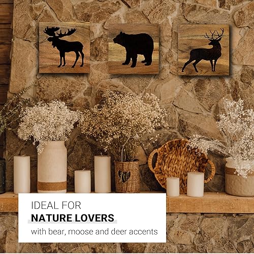 Miniatura 4 de HomeRustique - Decoración de cabaña de madera real con oso, ciervo y alce (juego de 3) Decoración de pared de cabaña rústica de bosque y arte para
