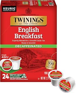 Twinings Decaf English Breakfast Tea K-Cup Pods for Keurig, 24 Count - Smooth, Robust Black Tea, Hot or Iced Anytime