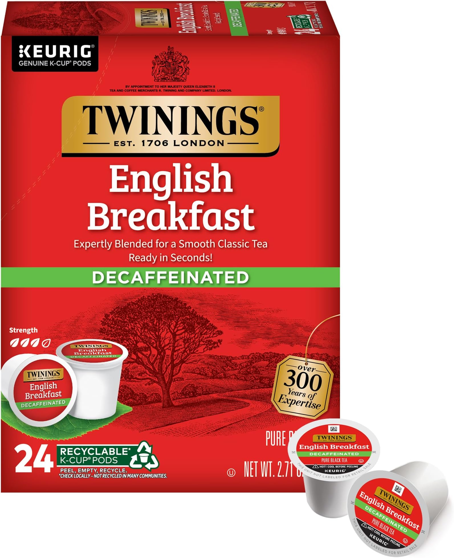 Twinings Decaffeinated English Breakfast Black Tea K-Cup Pods for Keurig, 24 Count (Pack of 1), Smooth, Flavourful, Robust, Enjoy Hot or Iced