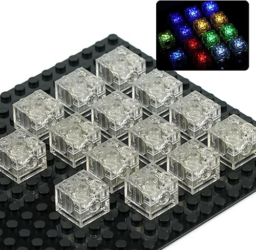 Paquete de accesorios de kits de ladrillos iluminados, 14 piezas de bloques de construcción LED transparentes clásicos de 2 x 2, compatibles con las