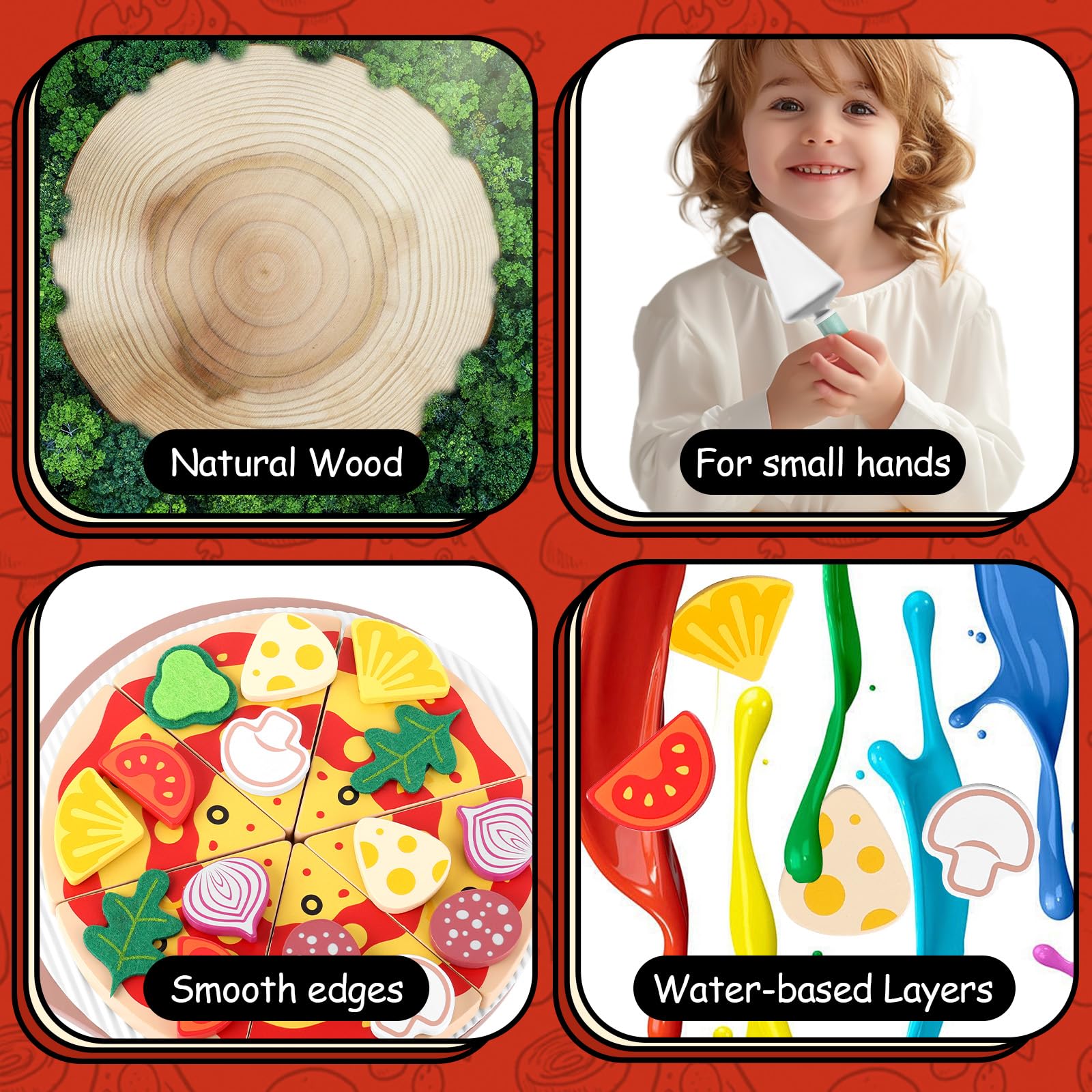 GAGAKU Set per pizza in legno - 27 pezzi Accessori da cucina per bambini 3-8 Giocattolo da cucina per pizza in legno Gioco di ruolo educativo