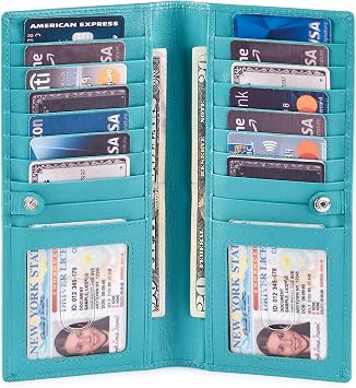 Long Wallet for Men Women Leather Slim Bifold RFID Blocking Card Holder
