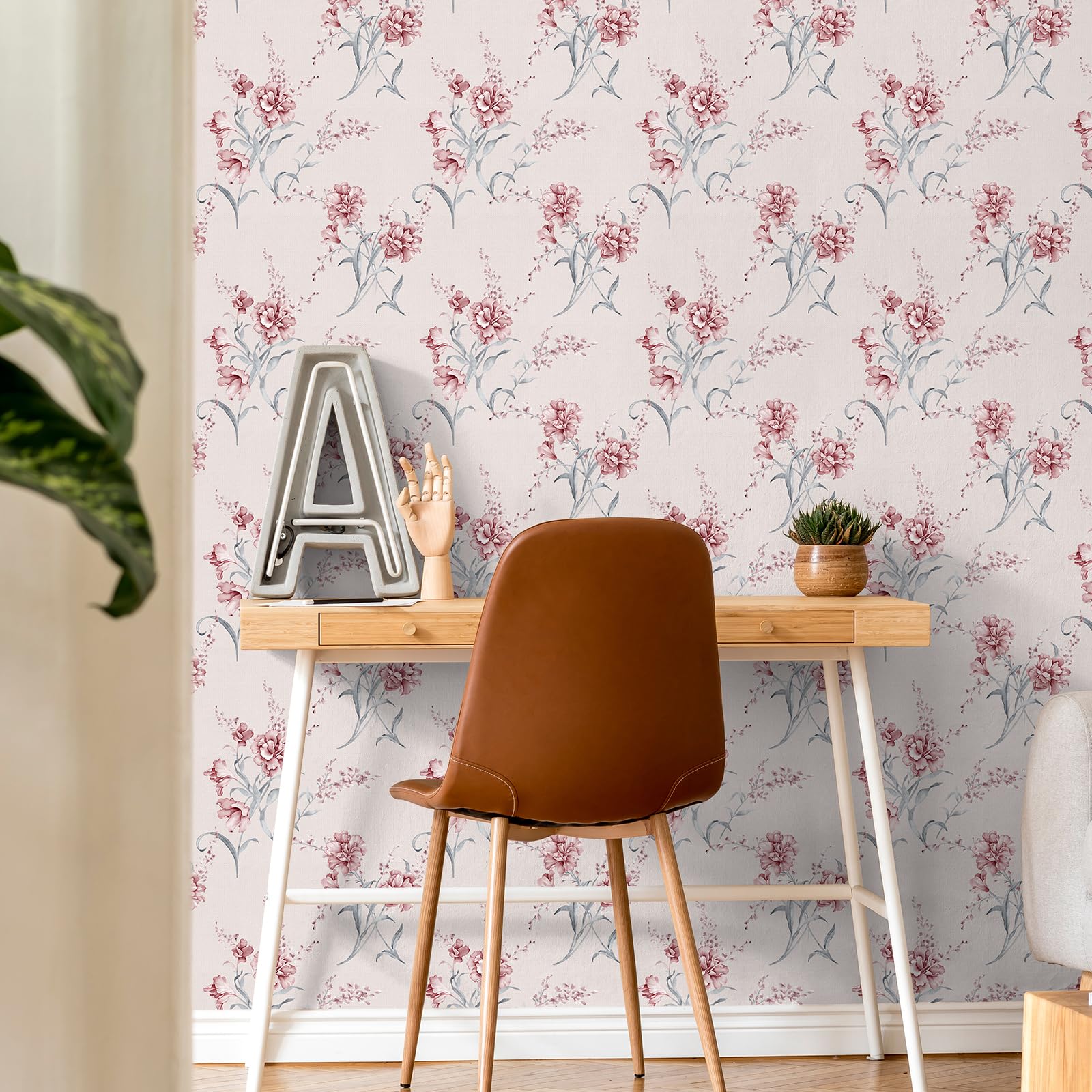 Amazon | VaryFloral ピンクフローラル壁紙 剥がして貼るボヘミアン