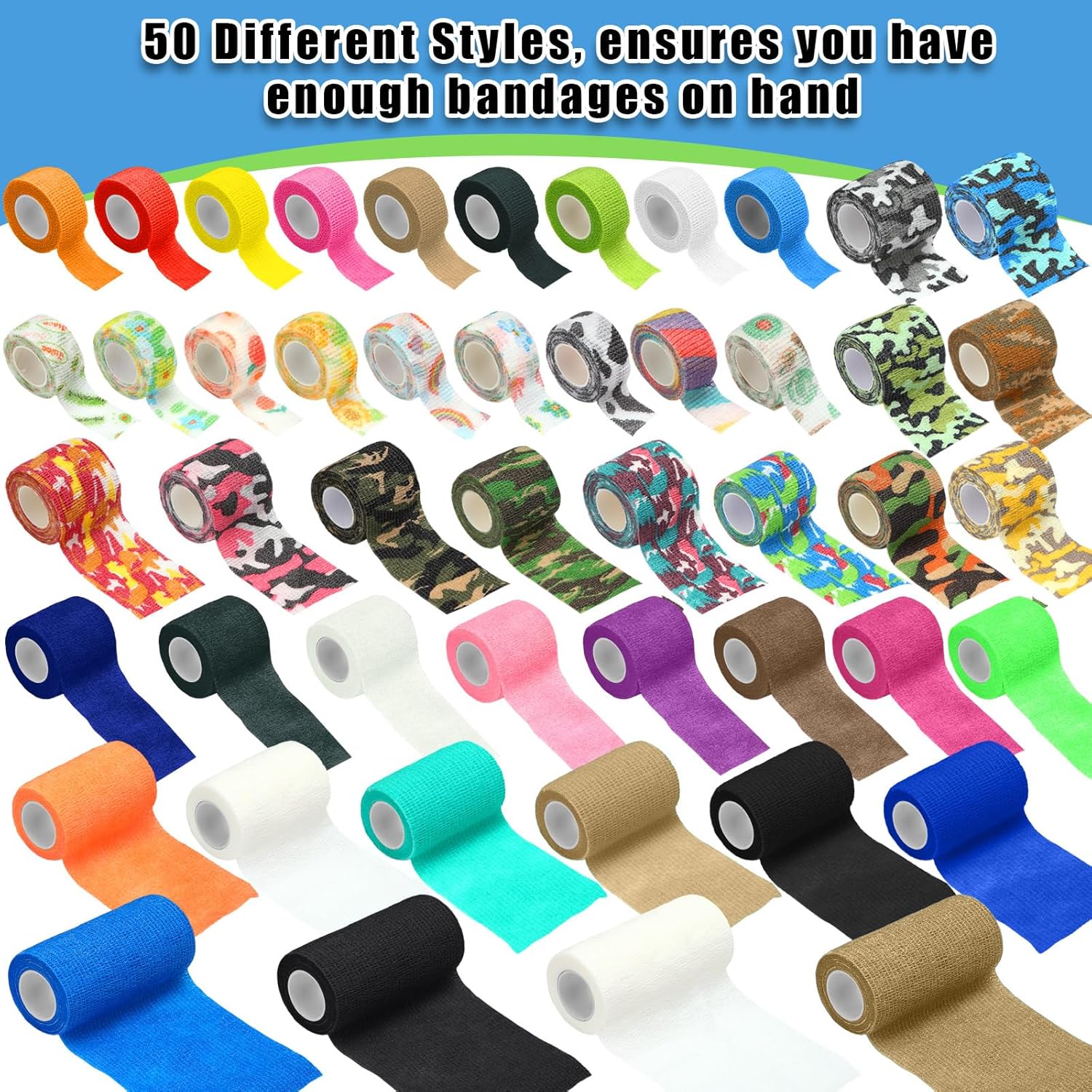 100 Rolls Self Adhesive Bandage Wrap Breathable Elastic Cohesive Bandage Non Woven Medical Wrap Colorful Ankle Tape for Stretch Athletic, Sports, Wrist (Neon Style,1/2/3/4 Inch X 5 Yards) - Image 3