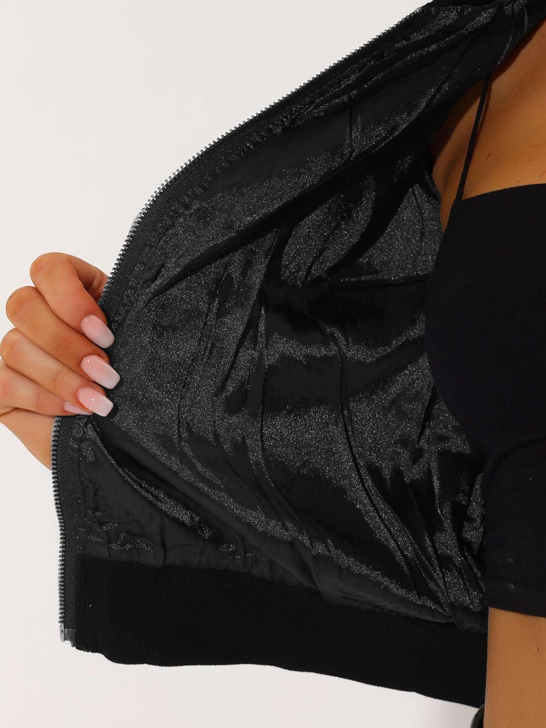 Allegra K Women Sequin Bomber Jackets Halloween Sparkly Long Sleeve Zip Front Shiny Cropped Jacket Glitter Party Disco Outfit - Image 5