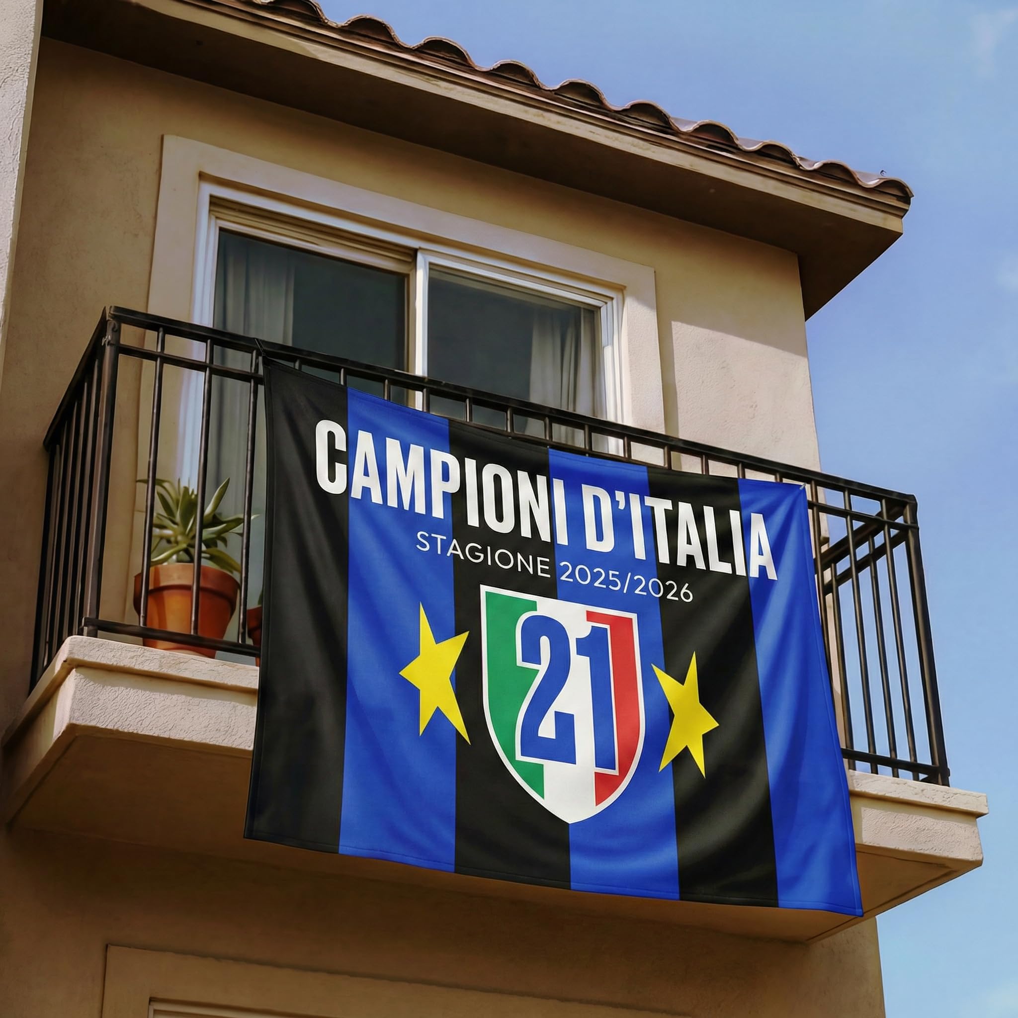 Bandiera Inter 21 Scudetto Neroazzurra Grande 100 * 150 cm - Stagione Scudetto 2025/26