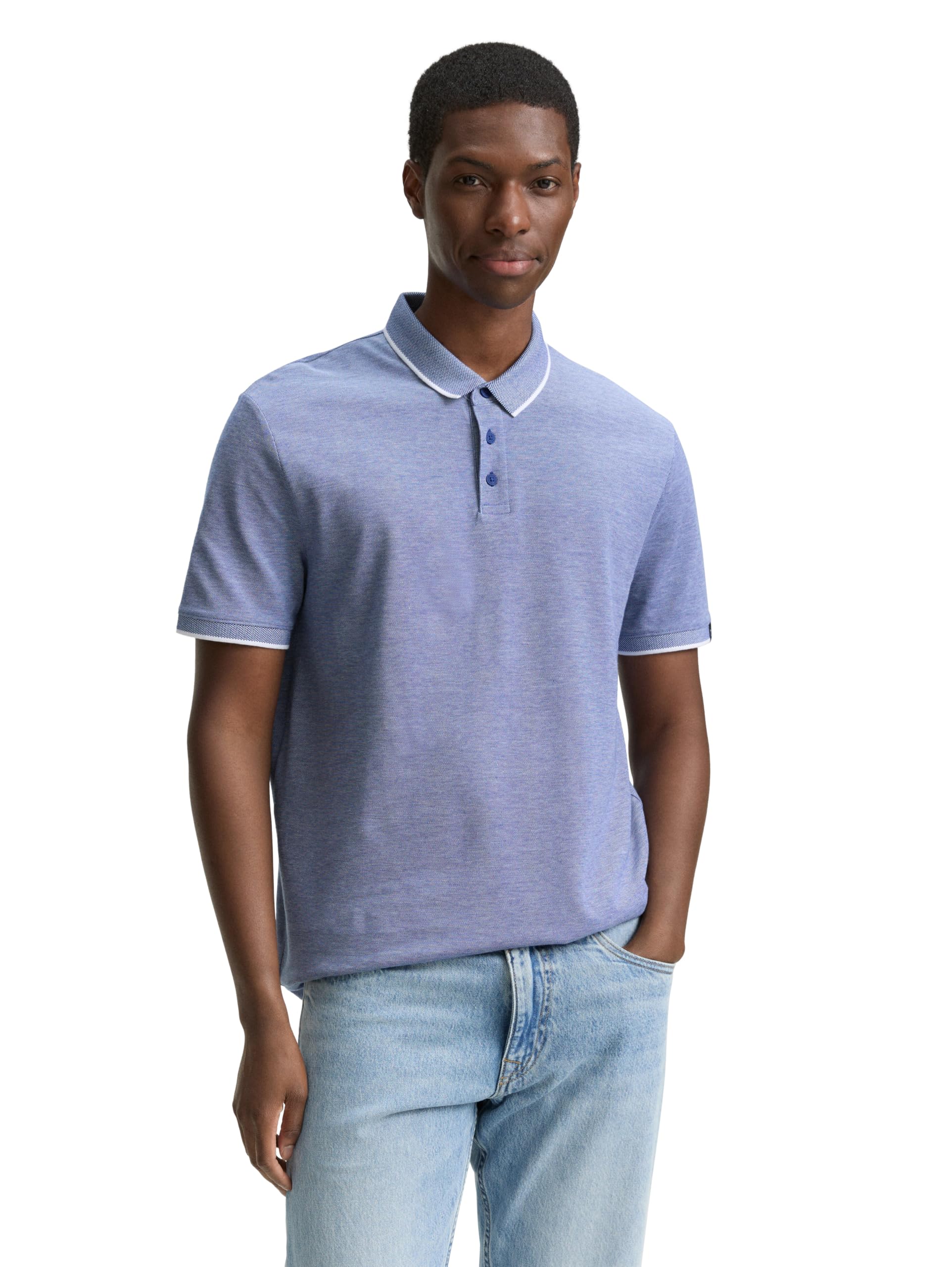 TOM TAILOR Denim Men's Polo Shirt, 38106 - Sodalite Blue White Two Tone, XXL