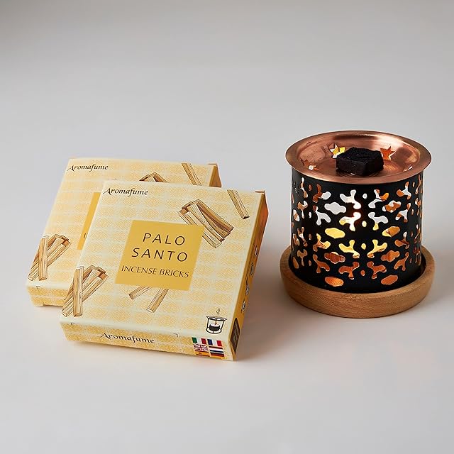 Aromafume Palo Santo Incense Bricks (2 Trays x 9 Pieces Each) with Snowflake Exotic Incense Diffuser | Ideal for deepened Spirituality, Meditation, Purification, Relaxation, Healing & Rituals