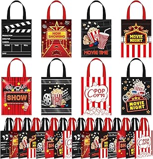 Photect 32 Pcs Movie Night Party Favor Bags Movie Theater Non Woven Treat Candy Goodie Gift Bags for Cinema Showing Baby Shower Birthday Party Decoration Supplies