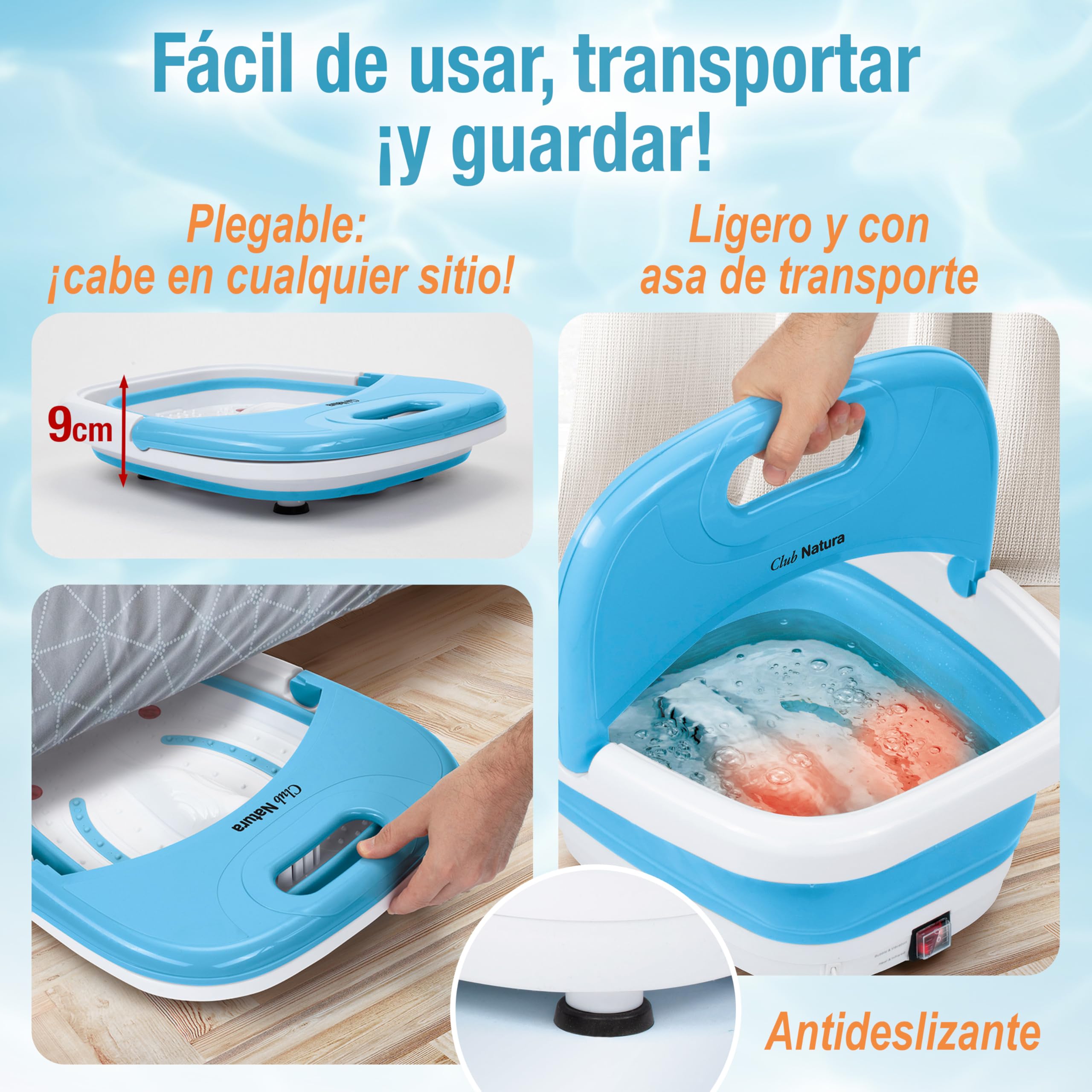 Spa de Pies/Piernas Plegable con Hidromasaje e Infrarrojos. Hidromasajeador plantar plegable: pediluvio eléctrico 450W Masaje de Vibración + Burbujas de aire + Infrarrojos y Calor. Plegado sólo 9,5 cm