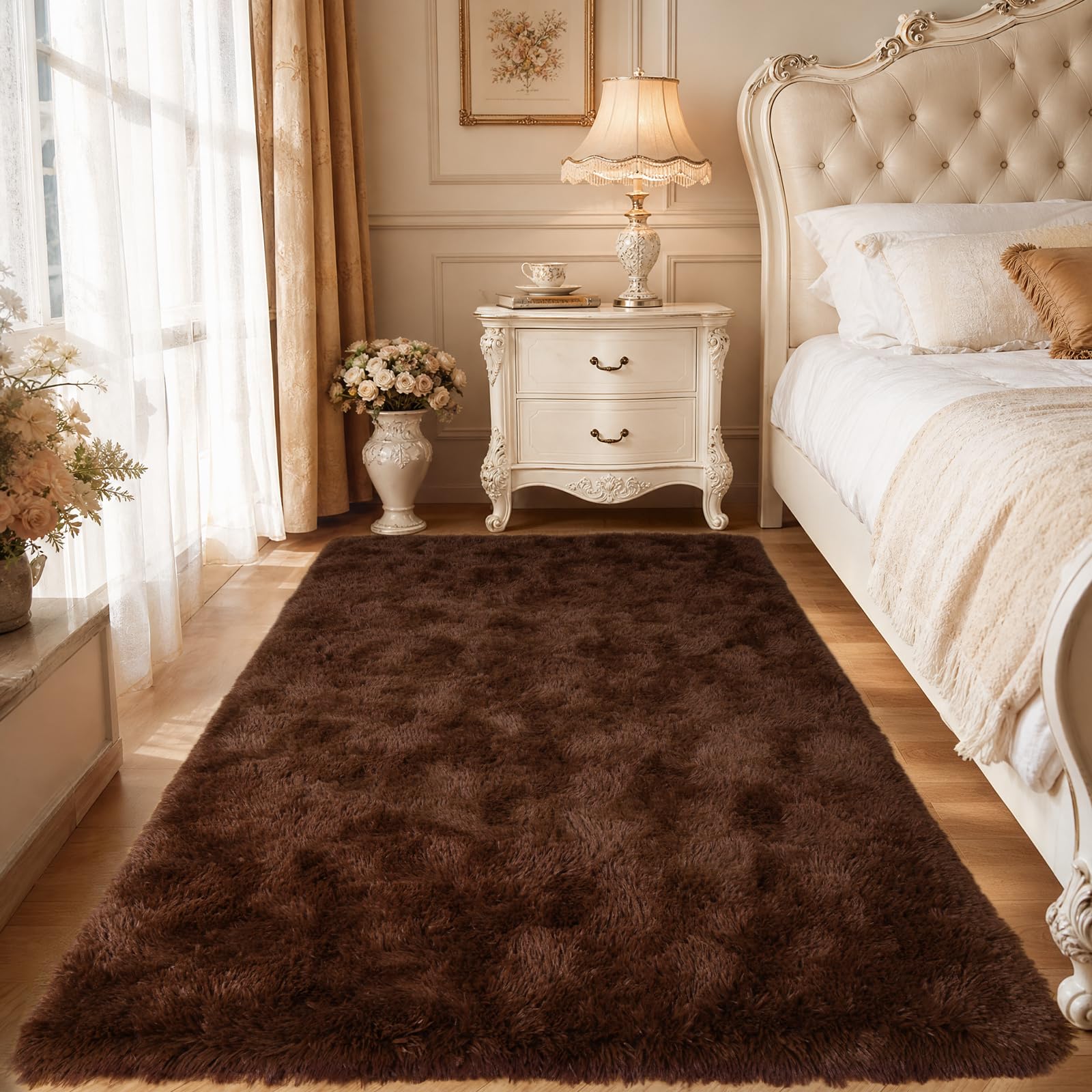 iEvery Brown Rugs for Living Room 120x160 cm - Fluffy Shaggy Rug for Bedroom Beside Non-Slip, Soft High Pile Modern Floor Carpet for Lounge Playroom Kids Room โ image 1