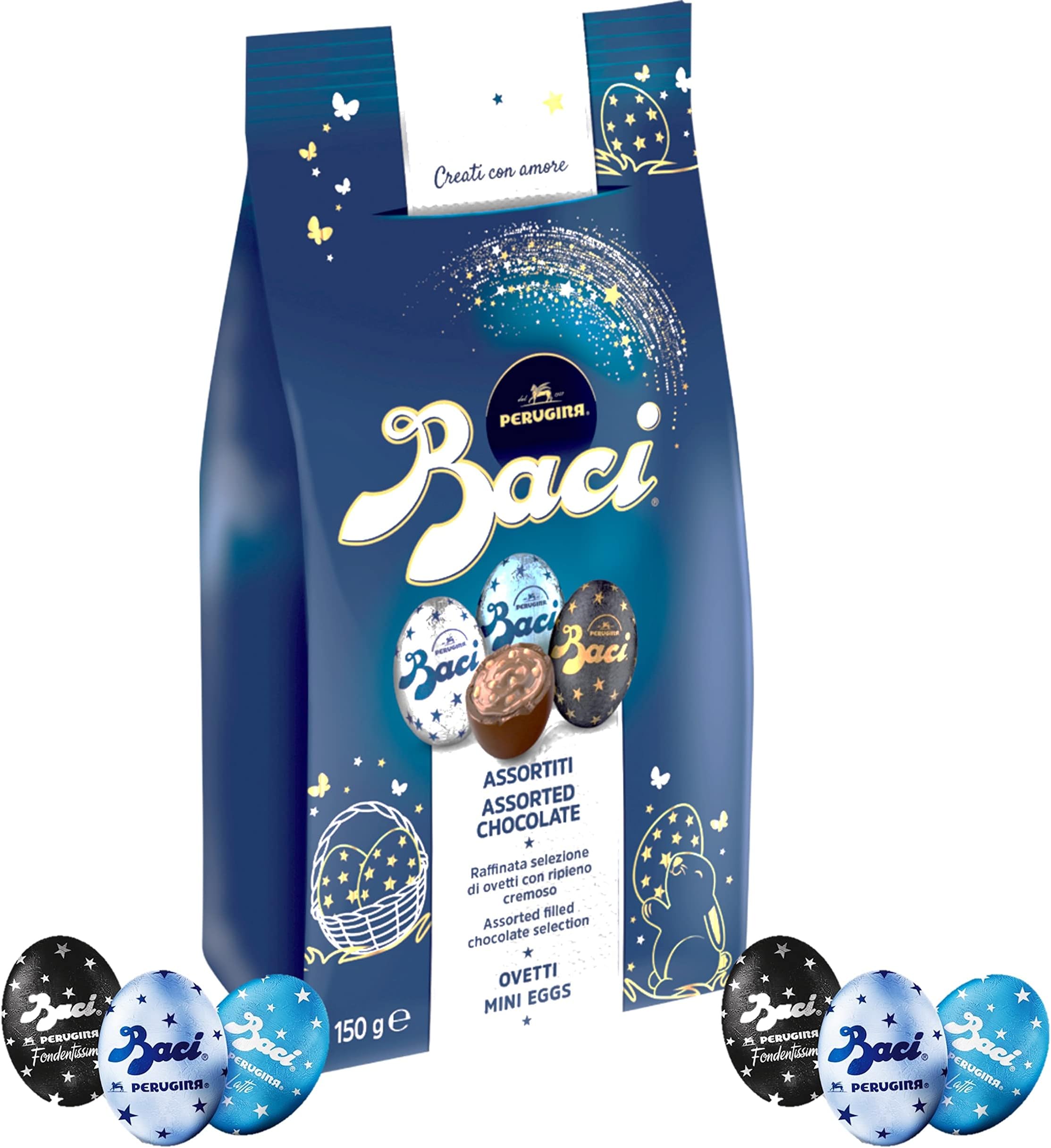 Baci Perugina Assorted Filled Chocolate Mini Eggs (Dark, Milk & Extra Dark 70%) Mother's Day Easter Gift 150g