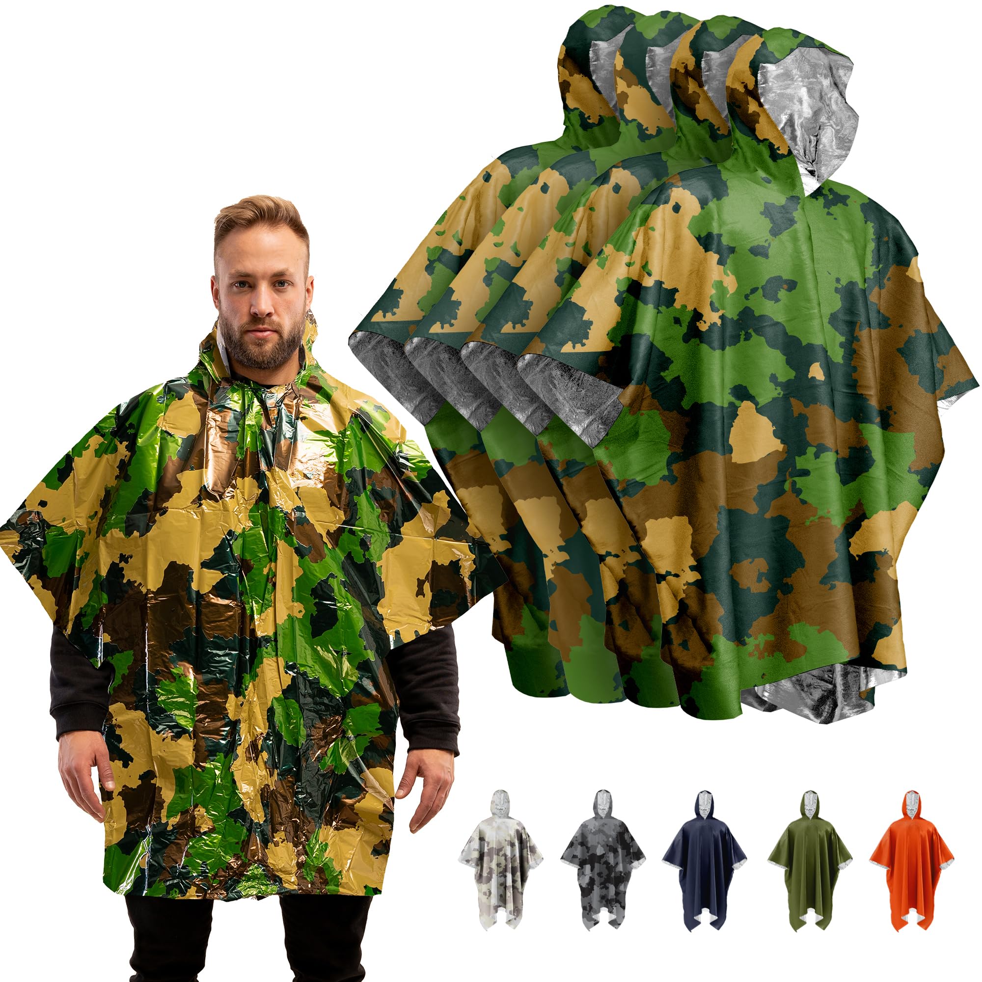 PREPARED4X Emergency Poncho and Mylar Blanket Liner - Waterproof, Wind-Resistant Outdoor Rain Poncho for Camping, Emergencies