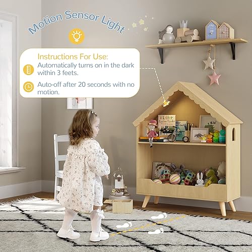 Miniatura 28 de Curipeer Estantería de casa de muñecas para niños y almacenamiento para bebés, estantería de madera para casa de muñecas con organizador de Color de