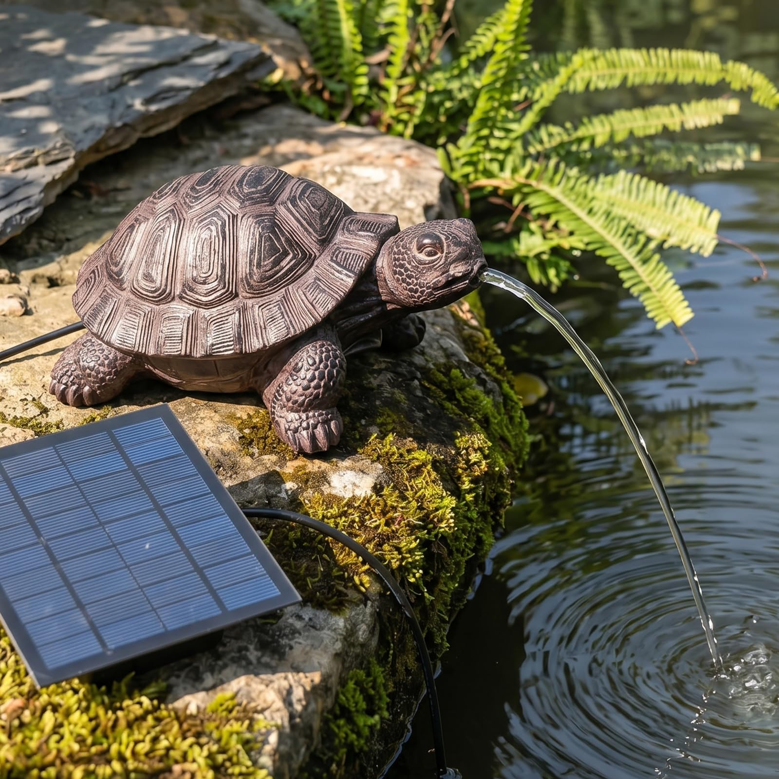 Solar Water Feature Pond Spitter Resin Turtle Fountain Solar Powered Pond Aerator for Small Ponds Garden Decor Outdoor Water Feature Statue Continuous Water Circulation (1PC)