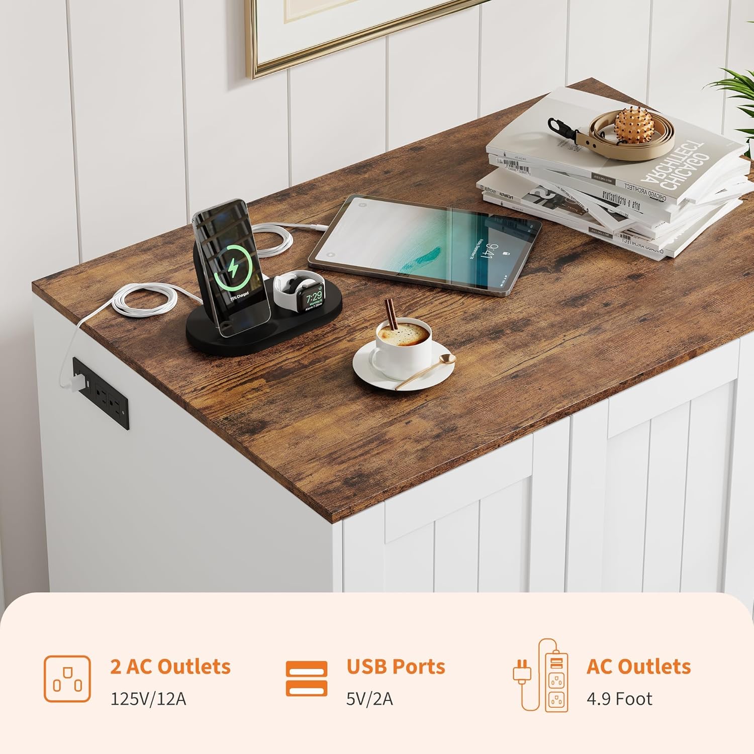 Garvee Large Cat Litter Box Enclosure with Metal Litter Box, Large Automatic Litter Box Furniture for Placing Self-Cleaning Litter Box,Litter Cabinet with Outlet,Space for Cat Stuffs