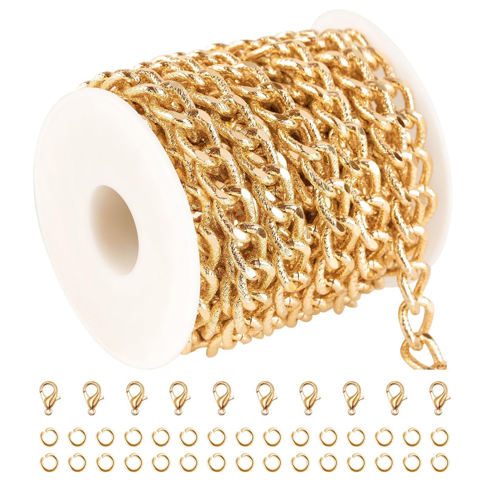 YOUBEIYEE 4 Meter Gold Plated Cross & Heart Chain Roll For Jewelry Making - With Clasps