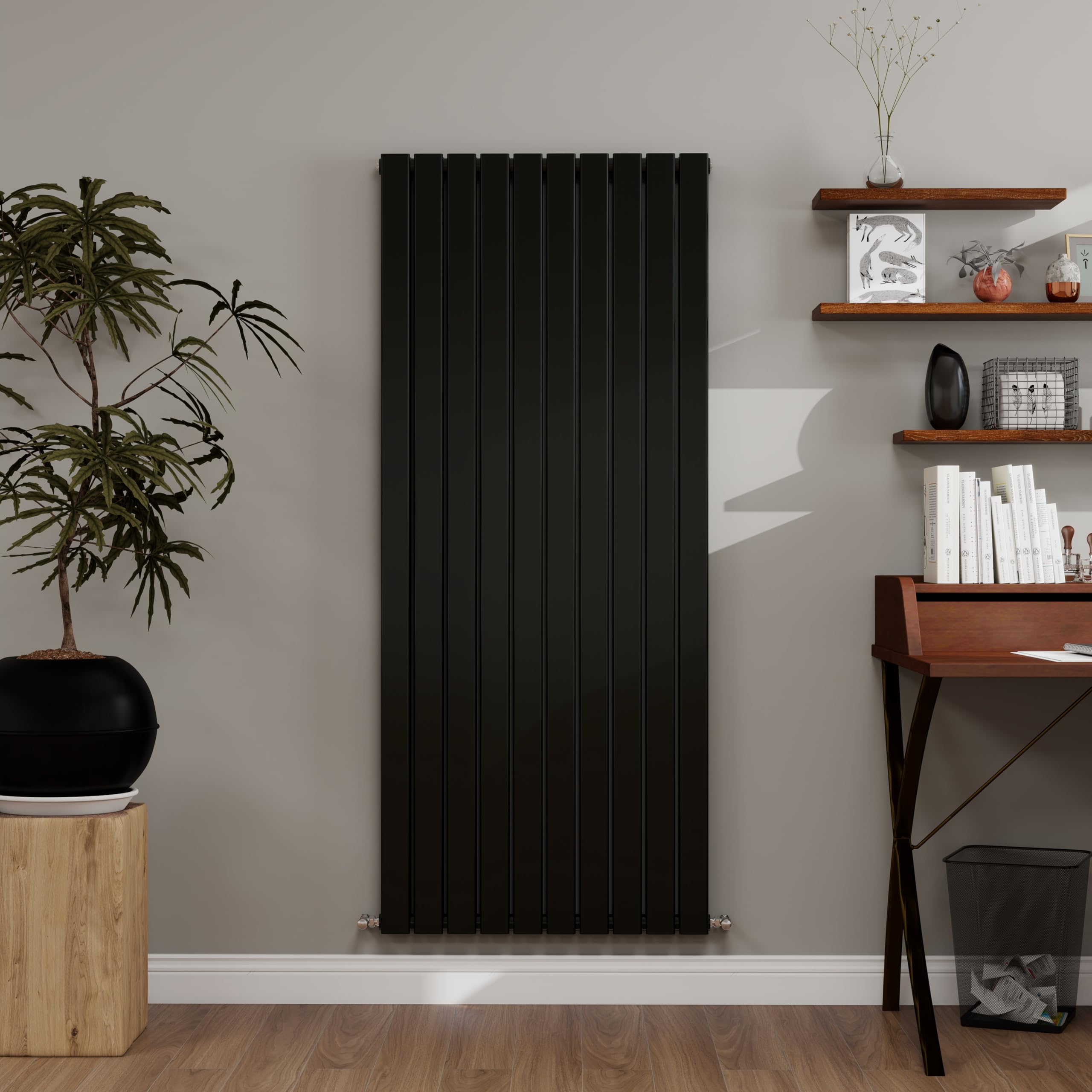 Simple bathrooms Black Designer Radiator Vertical 1600×680mm Double Flat Panel - Wall/Floor Mounted for Modern Multi-Scene & Central Heating Radiator 6611 BTU