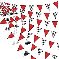 Vista 15 de Decoraciones de Fiesta de Carreras de 32 Pies Azul Polvoriento Negro Blanco a Cuadros Banner de Tela de Auto de Carreras Bandera Triangular Banderín