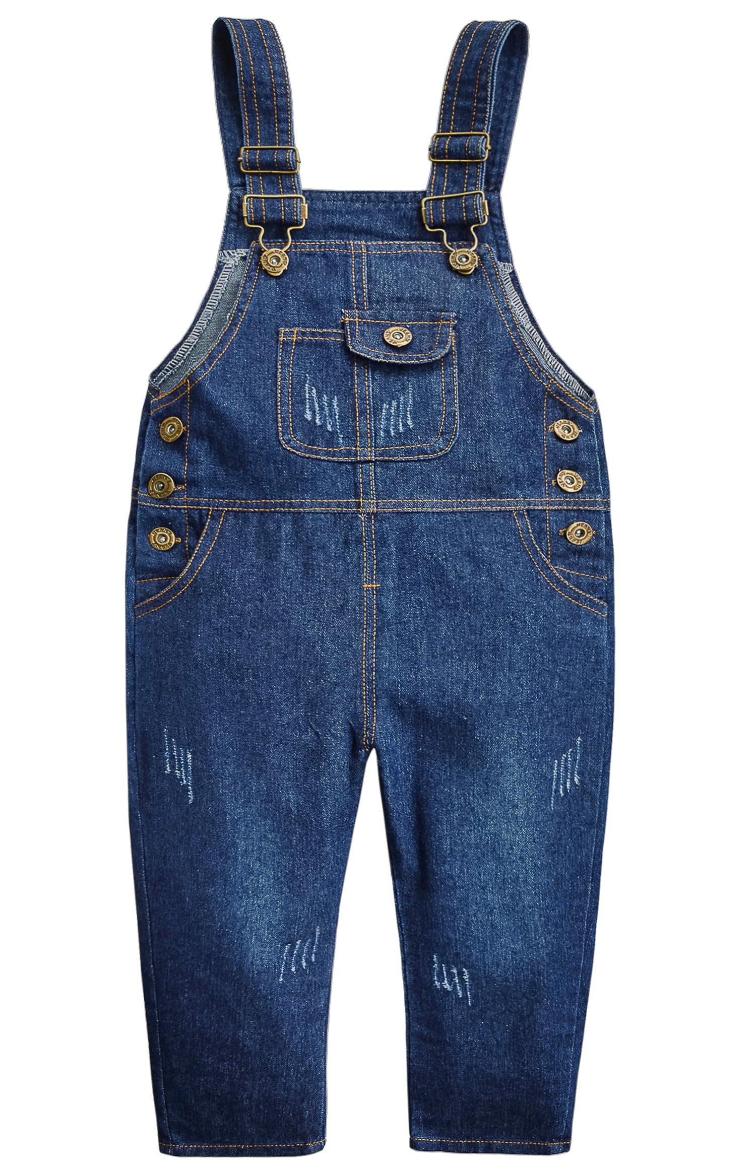 KIDSCOOL Toddler Unisex Denim Overalls Baby Distressed Jean Pants 12M-7 Y | Toddler unisex denim overalls,kids ripped distressed jean pants,adjustable strap workwear dungarees,casual child playwear