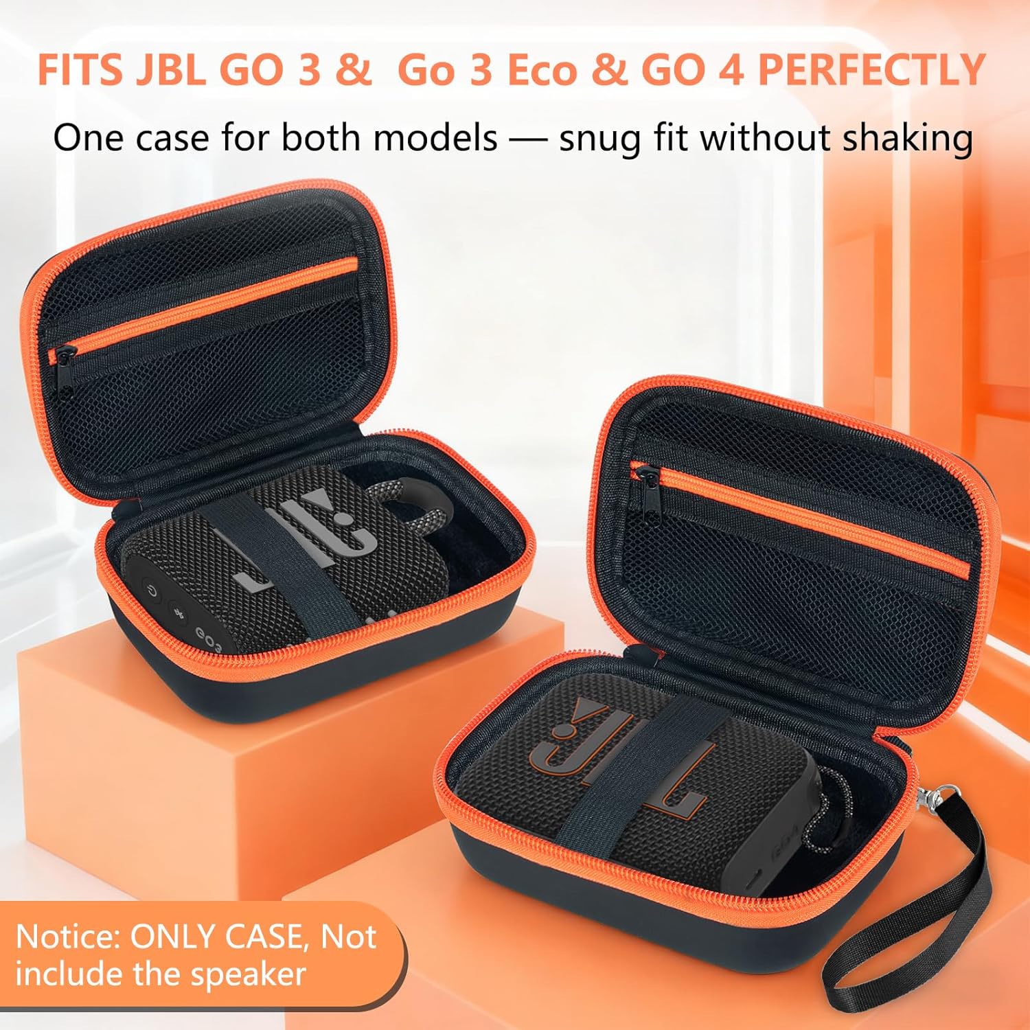 Portable Hard EVA Case for JBL Go 3, 3 Eco and Go 4, Waterproof & Shockproof Bluetooth Speaker Case with 63'' Adjustable Strap, Travel Carrying Cases for Outdoor, Camping or Beach - Black - Image 2