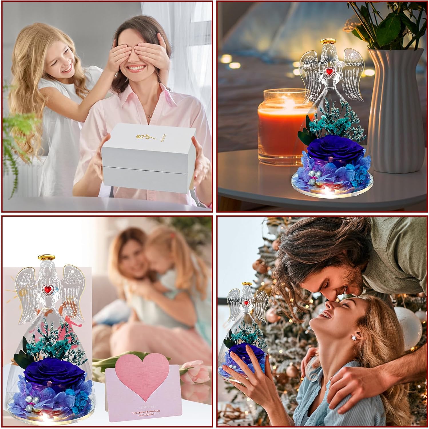 Gifts for Mom Birthday, Glass Angel with Real Rose Inside, Preserved Rose Angel Gifts for Women, for Mom from Daughter Son, Blue Forever Flowers Gift for Grandma Wife - Image 4