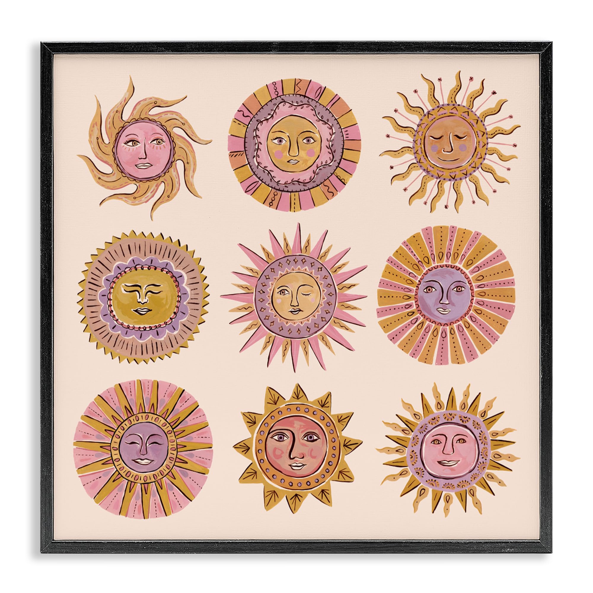 Giclée encadrée Boho Solar Faces Stupell finition premium noire